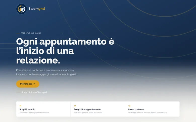 La pagina di prenotazione di Toomynd, con i servizi e le ore libere
