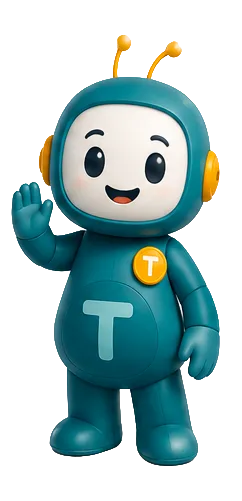 Toomy, la mascotte di Toomynd: una figura tonda color petrolio che saluta con la mano